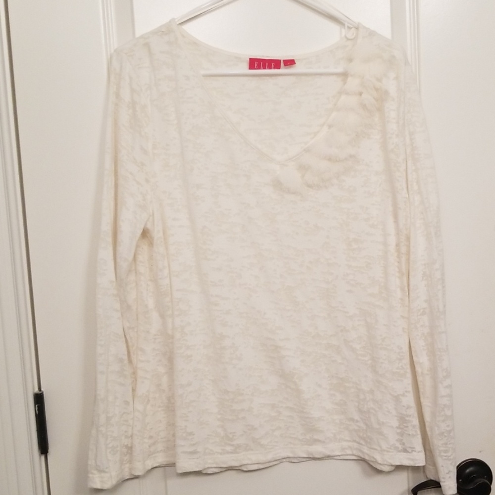 Sheer long sleeve top with shoulder embellishment